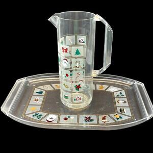 Vintage Culver Acrylic Window Pane Christmas Pitcher and Tray Platter